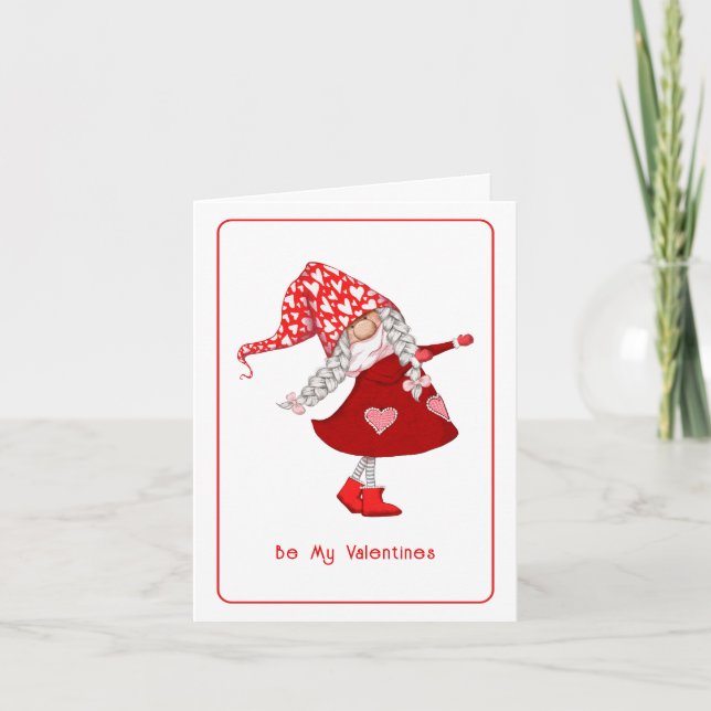 Be My Valentines Girl gnome Holiday Card (Front)