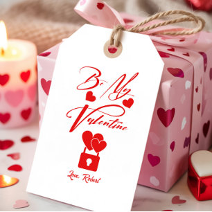 Be My Valentines Red White Typography Gift Tags