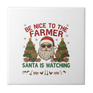 Be Nice Farmer Santa Christmas Farm Animals Ceramic Tile