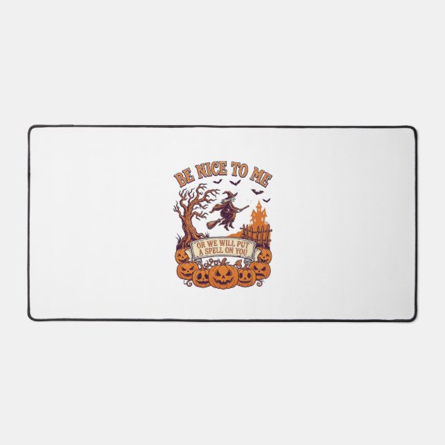 Be Nice Me Halloween Witch Broom Pumpkins_1 Desk Mat (Front)