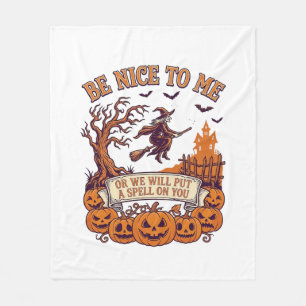 Be Nice Me Halloween Witch Broom Pumpkins_1 Fleece Blanket