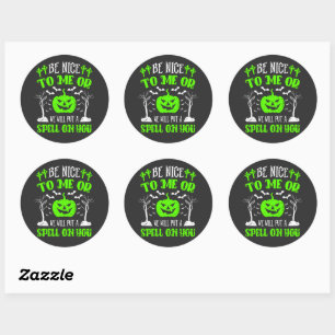 Be Nice or Put Spell Halloween Witch Pumpkin Bats Classic Round Sticker