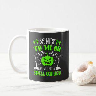 Be Nice or Put Spell Halloween Witch Pumpkin Bats Coffee Mug