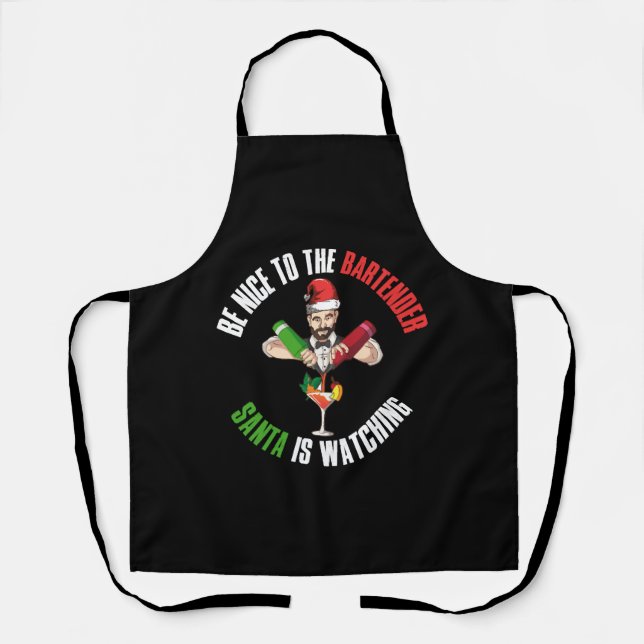 Be Nice To The Bartender Funny Santa Claus Gift Apron (Front)