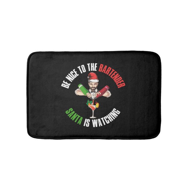 Be Nice To The Bartender Funny Santa Claus Gift Bath Mat (Front)