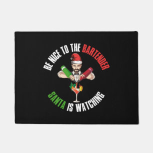 Be Nice To The Bartender Funny Santa Claus Gift Doormat