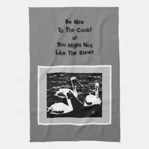 Be Nice to the Cook White Pelicans Kitchen Towels
