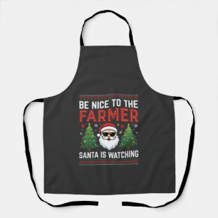 Be Nice To The Farmer Santa Christmas Apron