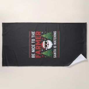 Be Nice To The Farmer Santa Christmas Beach Towel