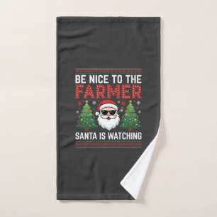 Be Nice To The Farmer Santa Christmas Hand Towel
