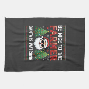 Be Nice To The Farmer Santa Christmas Tea Towel