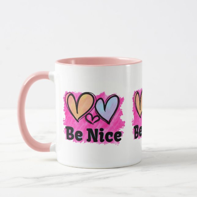 Be Nice Watercolor Hearts Mug (Left)