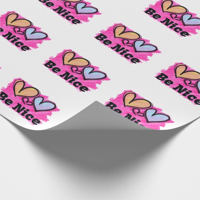 Be Nice Watercolor Hearts Wrapping Paper (Corner)