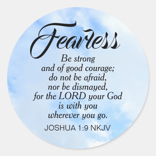 Be Not Afraid Bible Verse Blue Cloudy Sky Courage Classic Round Sticker (Front)