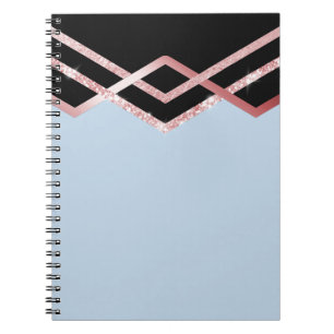 Be Organised ROSEGOLD Glitter Black Deco Geometric Notebook