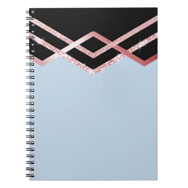 Be Organised ROSEGOLD Glitter Black Deco Geometric Notebook (Front)