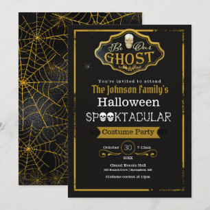 Be Our Ghost Black & Gold Costume Party Invitation