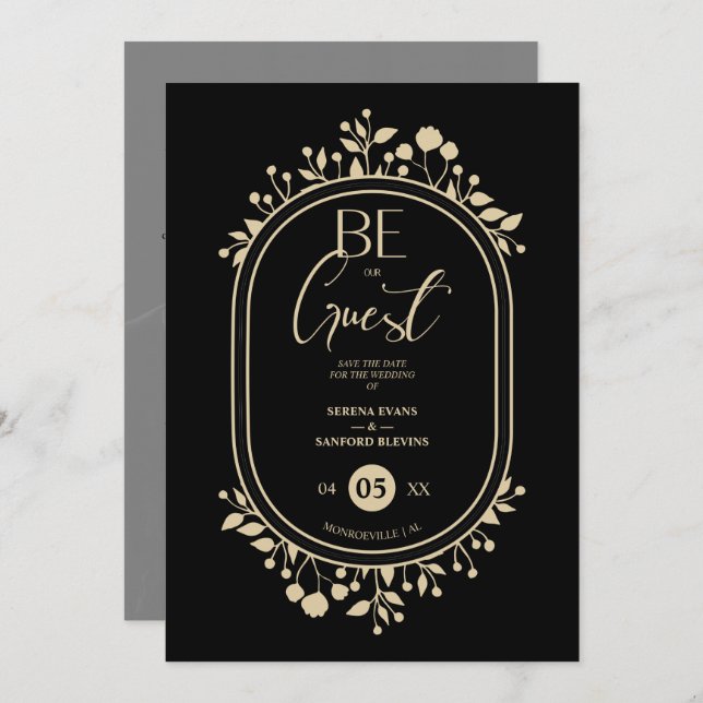 Be our Guest Black Wedding Fancy Frame Branches Save The Date (Front/Back)