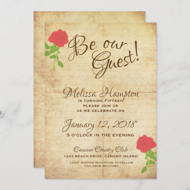 Be Our Guest Fairytale Birthday Invitation (Front/Back)