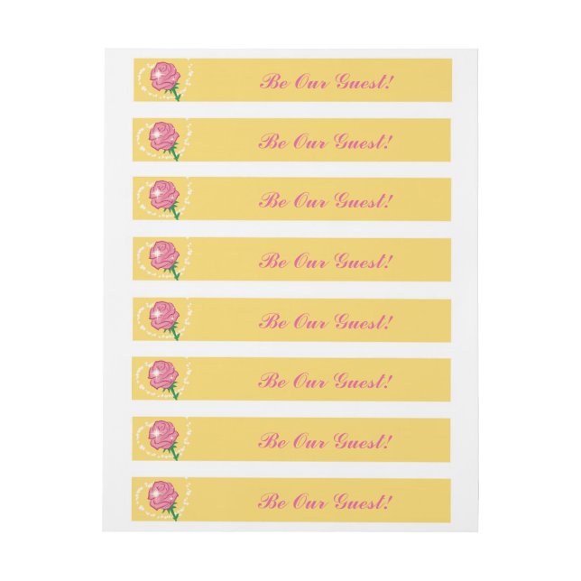 Be Our Guest-Pink Rose Party Wrap Around Labels (Sheet)