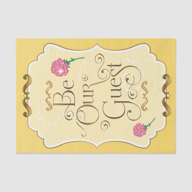 Be Our Guest Pink Roses Yellow Gold Princess Tissue Paper (Front)