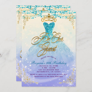 Be Our Guest Princess Aqua Purple Sweet 16 Party Invitation