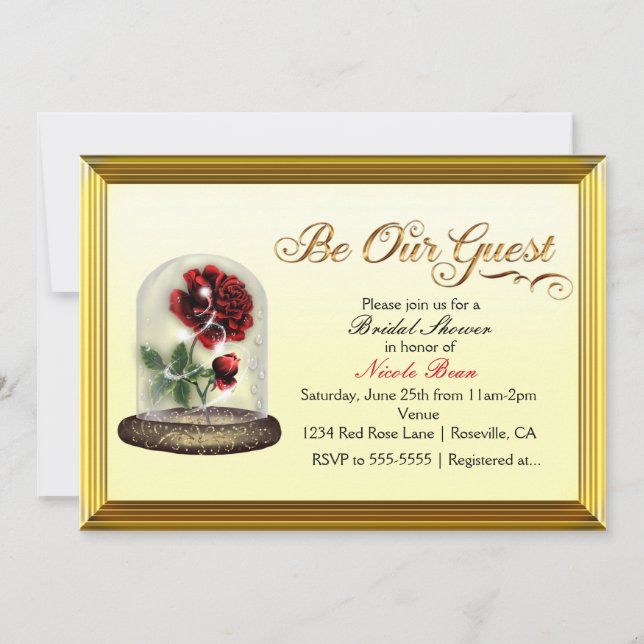 Be Our Guest Red Rose in Glass Elegant Invitation (Front)