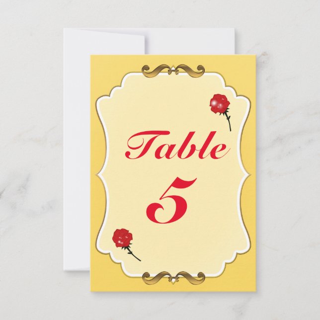 Be Our Guest Red Rose Party Table Number Card (Front)