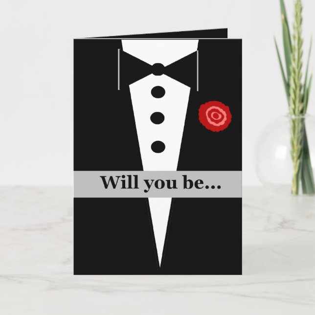 Be Our Ring Bearer Card with Tux and Rose (Front)