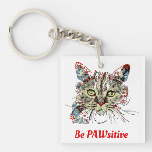 Be PAWsitive, funny cat quote Key Ring