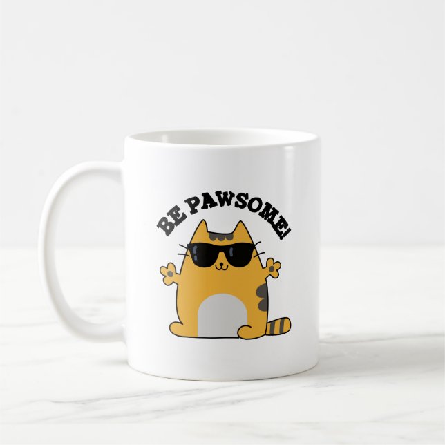 Be Pawsome Funny Awesome Cat Pun  Coffee Mug (Left)