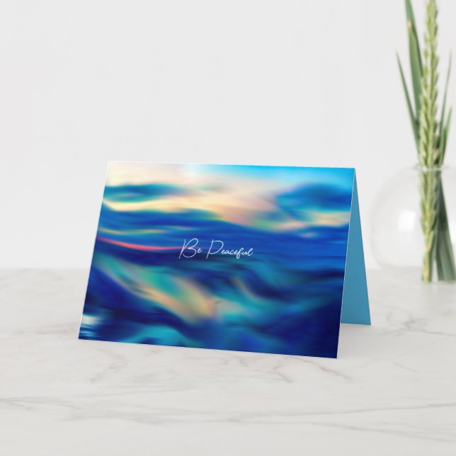 Be Peaceful Beautiful Blue Abstract Art v2 Holiday Card (Front)