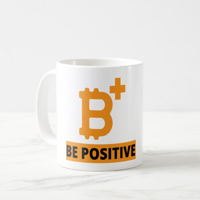 BE POSITIVE - BITCOIN B+VE COFFEE MUG (Front Left)