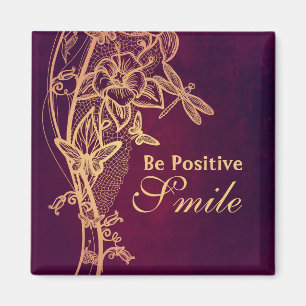 Be Positive Smile Elegant Butterfly on Burgundy Magnet