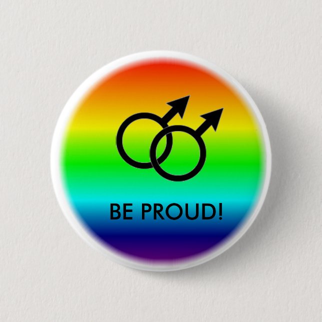 BE PROUD! MALE SYMBOLS 6 CM ROUND BADGE (Front)