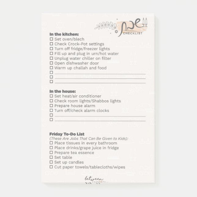 Be Ready and Be Calm: Your Shabbos Checklist. Post-it Notes (Front)
