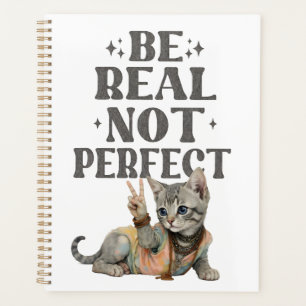 Be real not perfect Tie dye kitten Peace Hippie  Planner