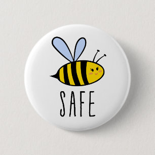 Be safe, cute bee 6 cm round badge