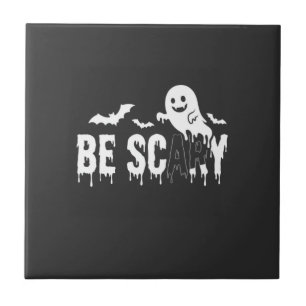 Be Scary Halloween Ghost Bat Design_1 Ceramic Tile