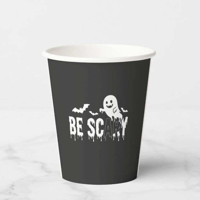 Be Scary Halloween Ghost Bat Design_1 Paper Cups (Front)