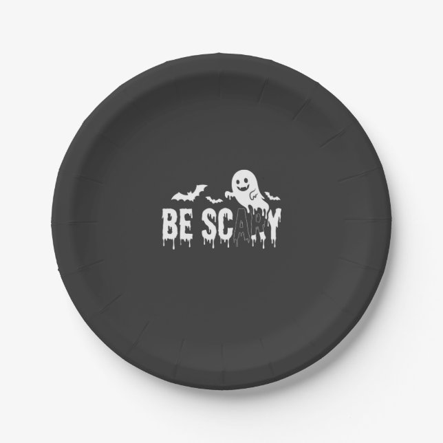 Be Scary Halloween Ghost Bat Design_1 Paper Plate (Front)