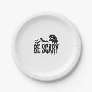 Be Scary Vintage Ghost Bat Halloween Shirt Design_ Paper Plate