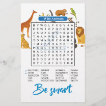 Be Smart – Wild Animals Word Search
