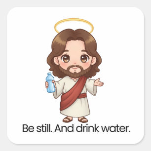 Be Still. And Drink Water. - Jesus Reacts Square Sticker