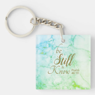 "Be Still and Know" Bible Verse Aqua Blue Marble Key Ring