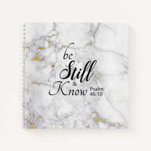 Be Still and Know Bible Verse White Gold Marble Notebook