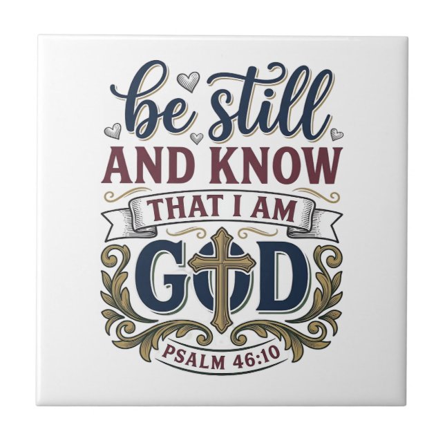 Be Still And Know Christian Psalm 460 Shirt Ceramic Tile (Front)