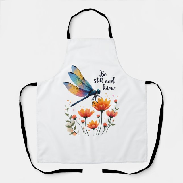 Be still and know Floral Dragonfly Christian Summe Apron (Front)