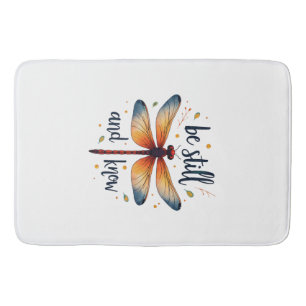 Be still and know Floral Dragonfly Christian Summe Bath Mat