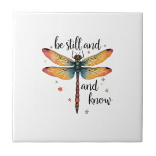 Be still and know Floral Dragonfly Christian Summe Ceramic Tile